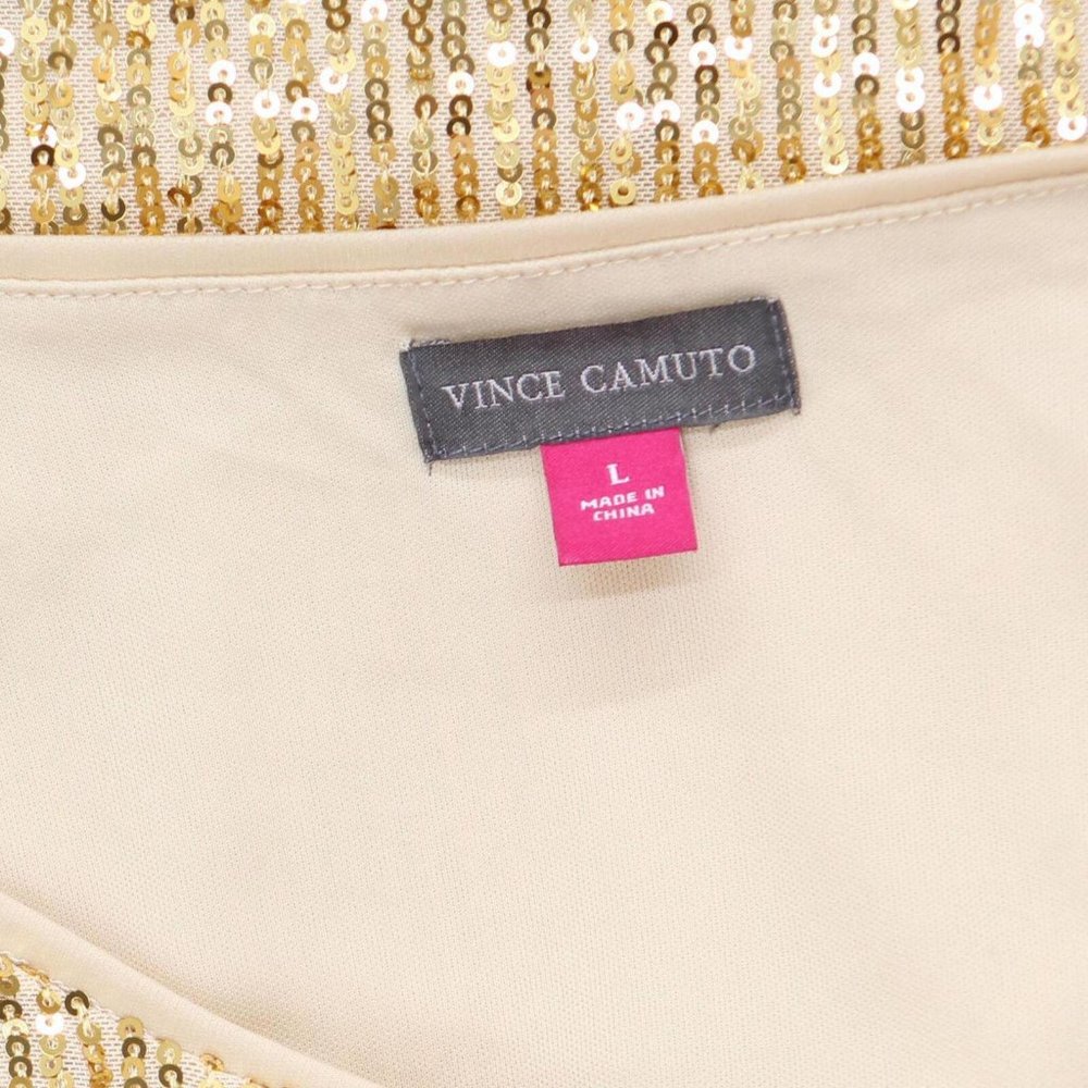 NEW Vince Camuto Sleeve Round Neck Sequin Shift Dress 91522713 Gold Yellow L - Picture 3 of 5